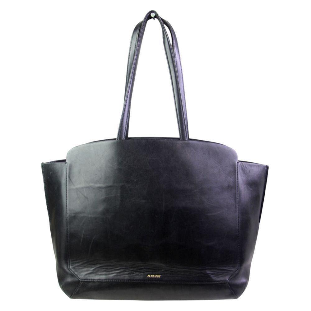 ROOMY Auxiliary BLACK GENUINE LEATHER BUSINESS TOTE SHOULDER BAG HANDBAG PURSE